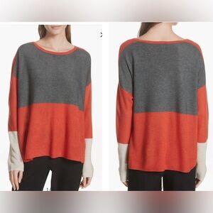 Eileen Fisher Colorblock Oversized Bateau Neck Sweater Size L
